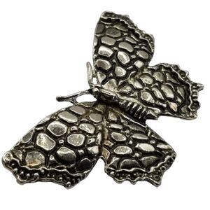 Pewter Butterfly Pin Brooch Detailed Wings Spread Insect Bug Textured Two Tone